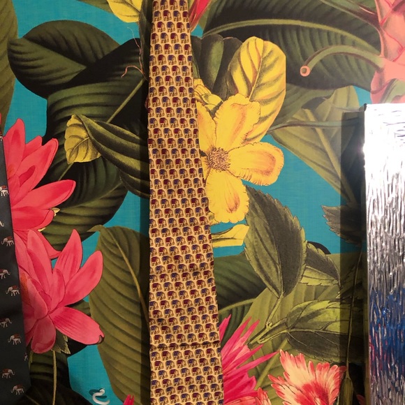 Lot of 2 Beaufort tie rack fun ties, 100% silk!Hippopotamus and elephant print . - Picture 6 of 8